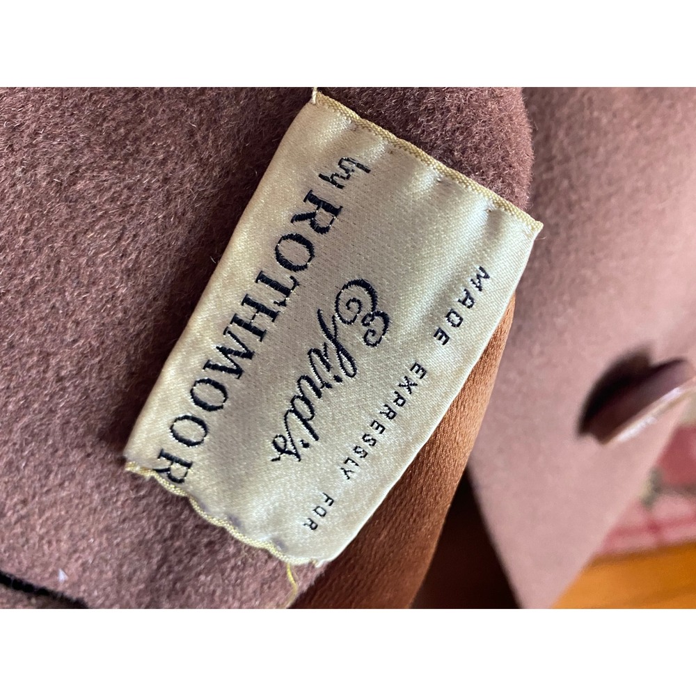 Vtg 50s rothmoor wool Blend Fur Collar Long Coat Brown Button‎ Front Classic - Picture 10 of 11